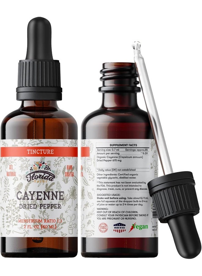 FLORIDA HERBS Cayenne Tincture Extract, Organic Cayenne (Capsicum annuum) Dried Pepper - Vegetable Glycerin - Non-GMO - 2 oz - Image 1